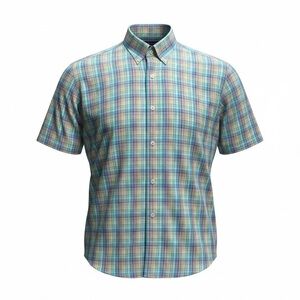 Alan Flusser Mens Shirt Plaid Button Down Short‎ Sleeve COLORFUL Plaid Size L